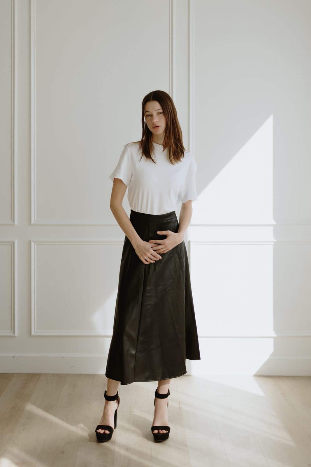 Commercial — tee and skirt, standing